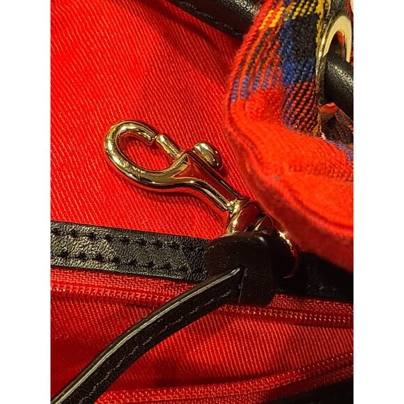 Dooney & Bourke VTG Large Red Tartan Plaid & Leather Backpack Drawstring TR573 - Picture 15 of 16